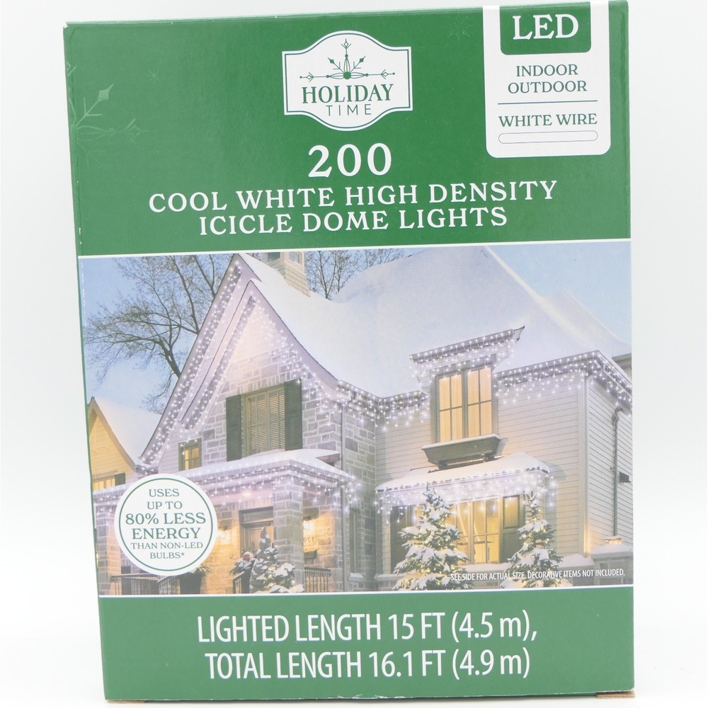 Holiday Time 200 Ct LED Cool White High Density Icicle Dome Lights White Wire
